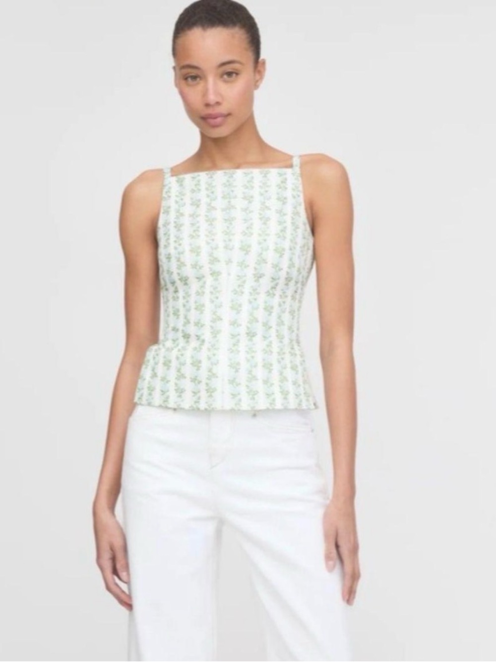 Hill House White Floral Square-Neck Tank Top